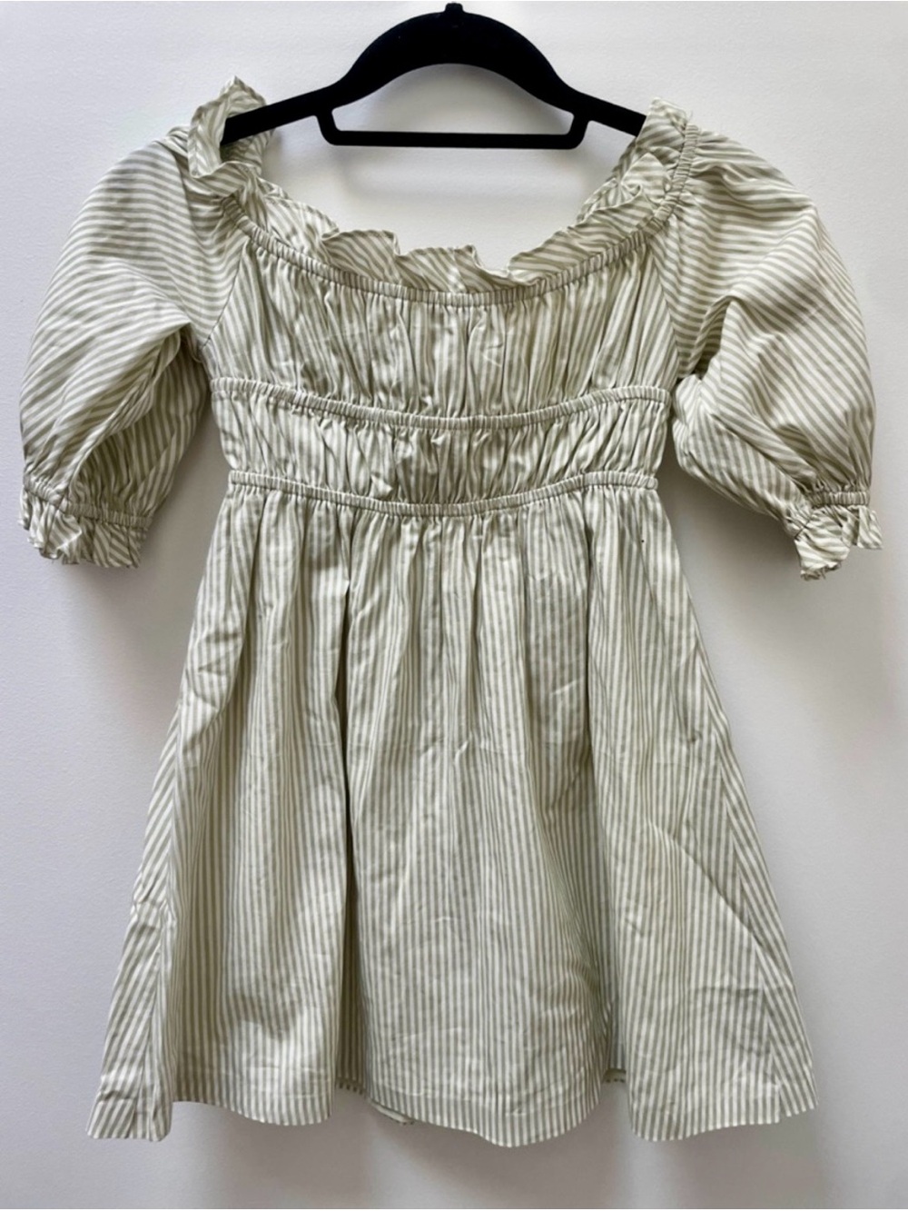 Sabo Skirt Blakely Green and White Striped 100% Cotton Mini Dress Size XS